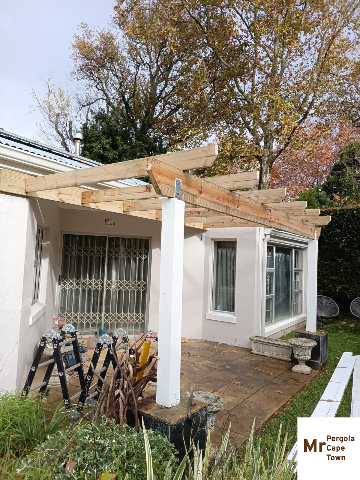 constantia-pergola-repair-02 attached wooden pergola